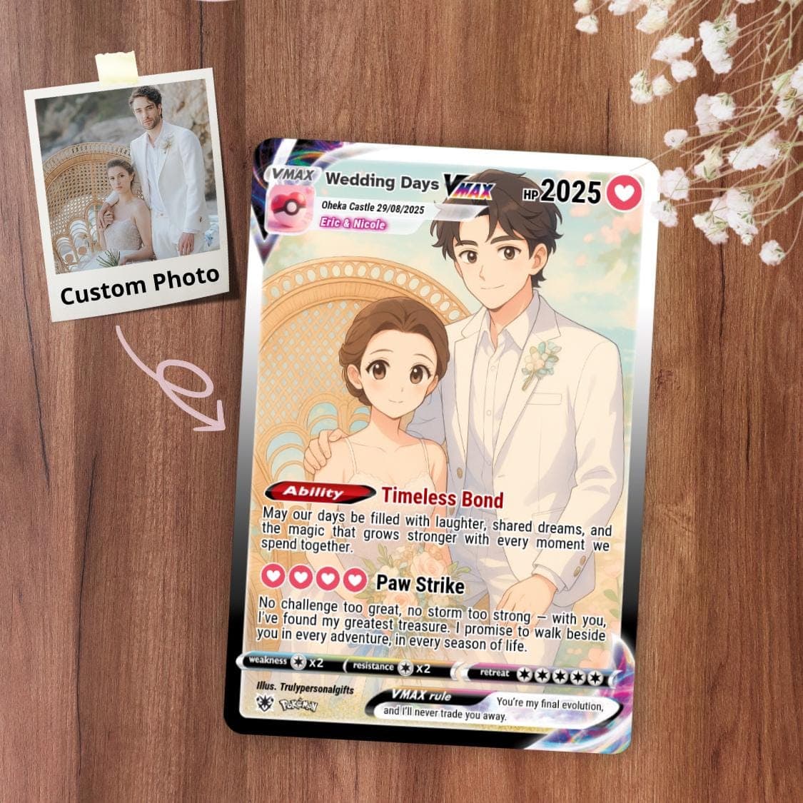 Custom Couple Pokémon Style Card – Personalized Wedding Gift, Anniversary Keepsake, Engagement Present, Valentine’s Day Card - image 3