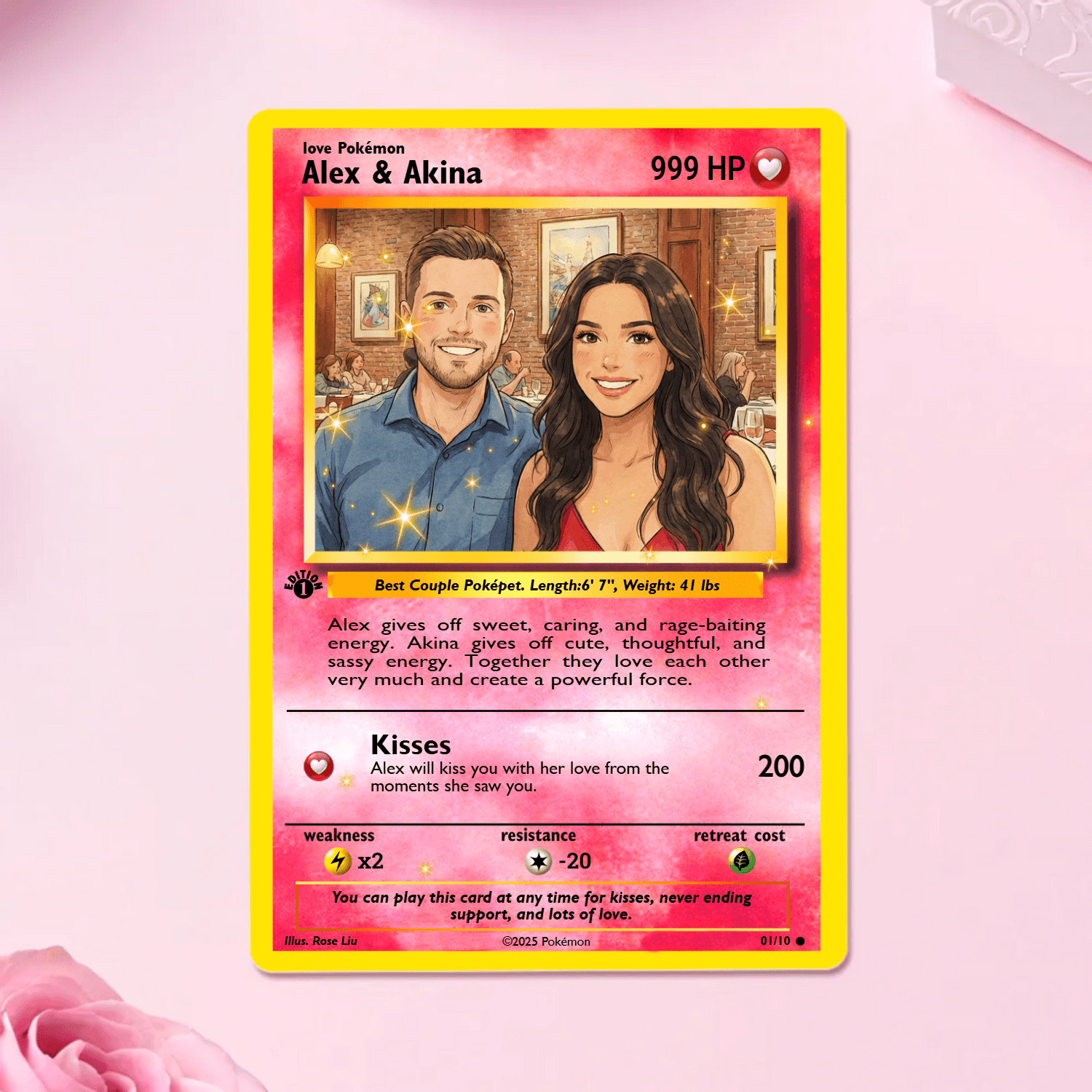 Custom Couple Photo & Text Game Card – Personalized Pokémon-Style Card, Valentine Gift for Couples