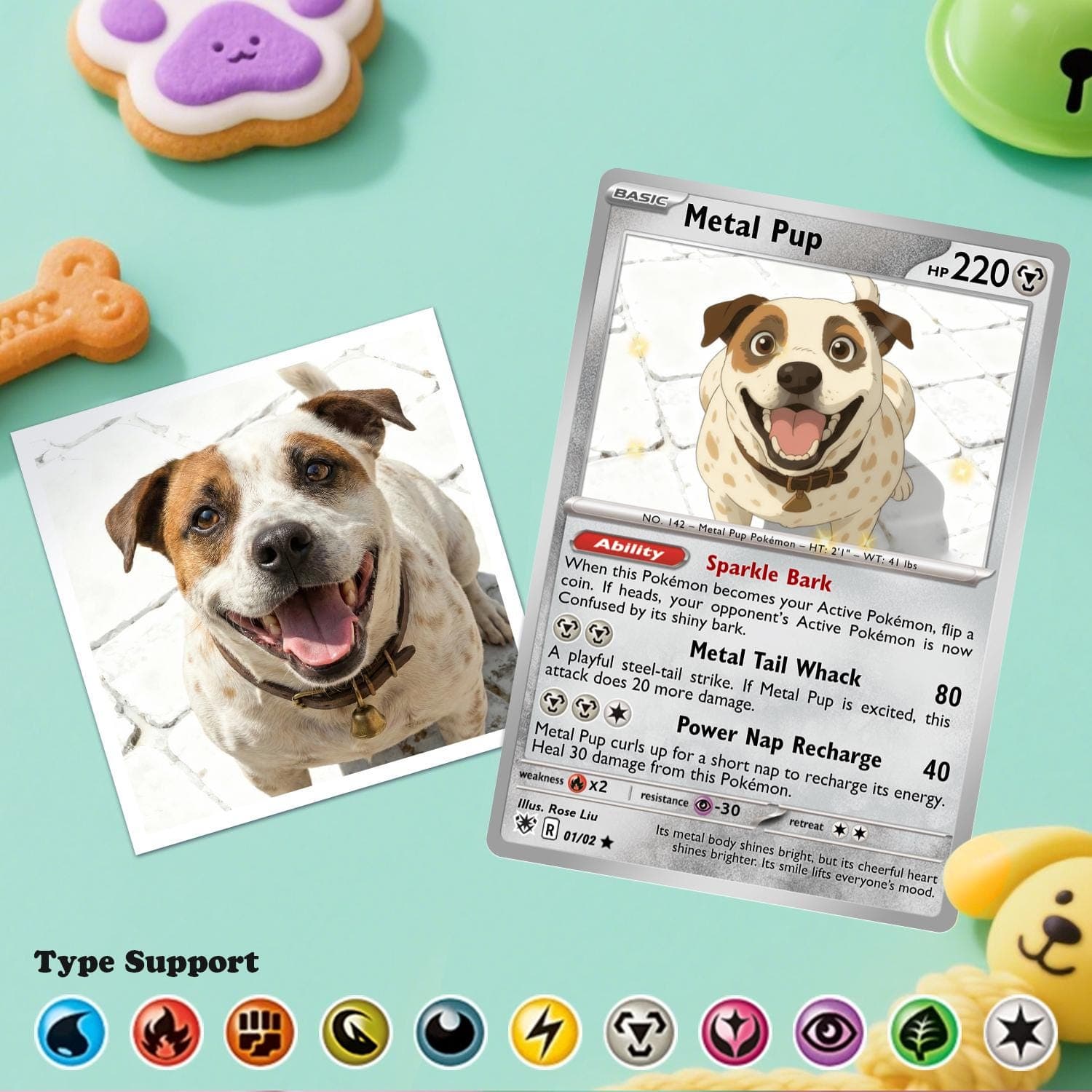 Custom Poke Game Card, Personalized Dog Portrait, Cat Memorial Gift, Funny Trading Item - image 4
