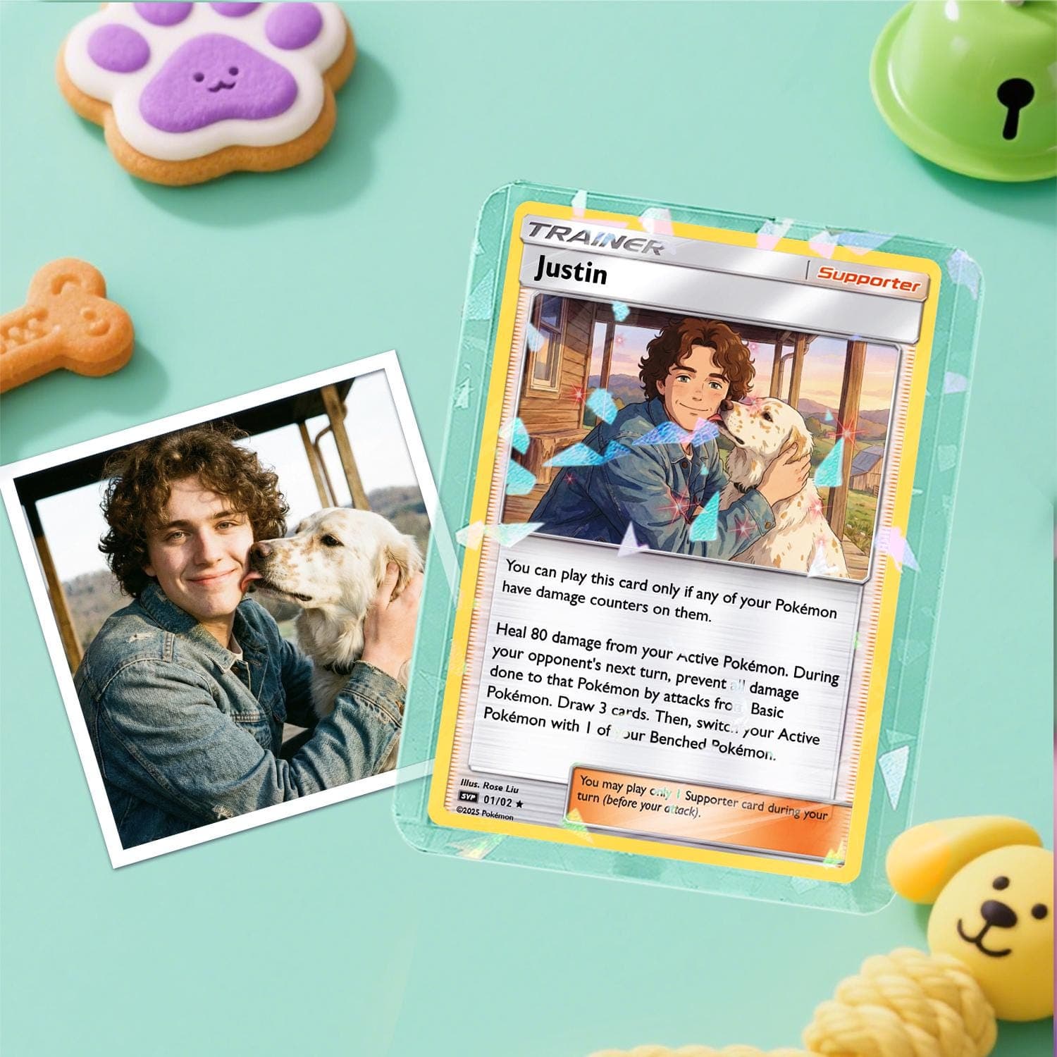 Custom Pet Pokemon Card Ghibli Style Portrait - Personalized Dog Lover Gift - Custom Trainer Card from Photo - Pet Memorial - Unique Gift for Him Her - image 3