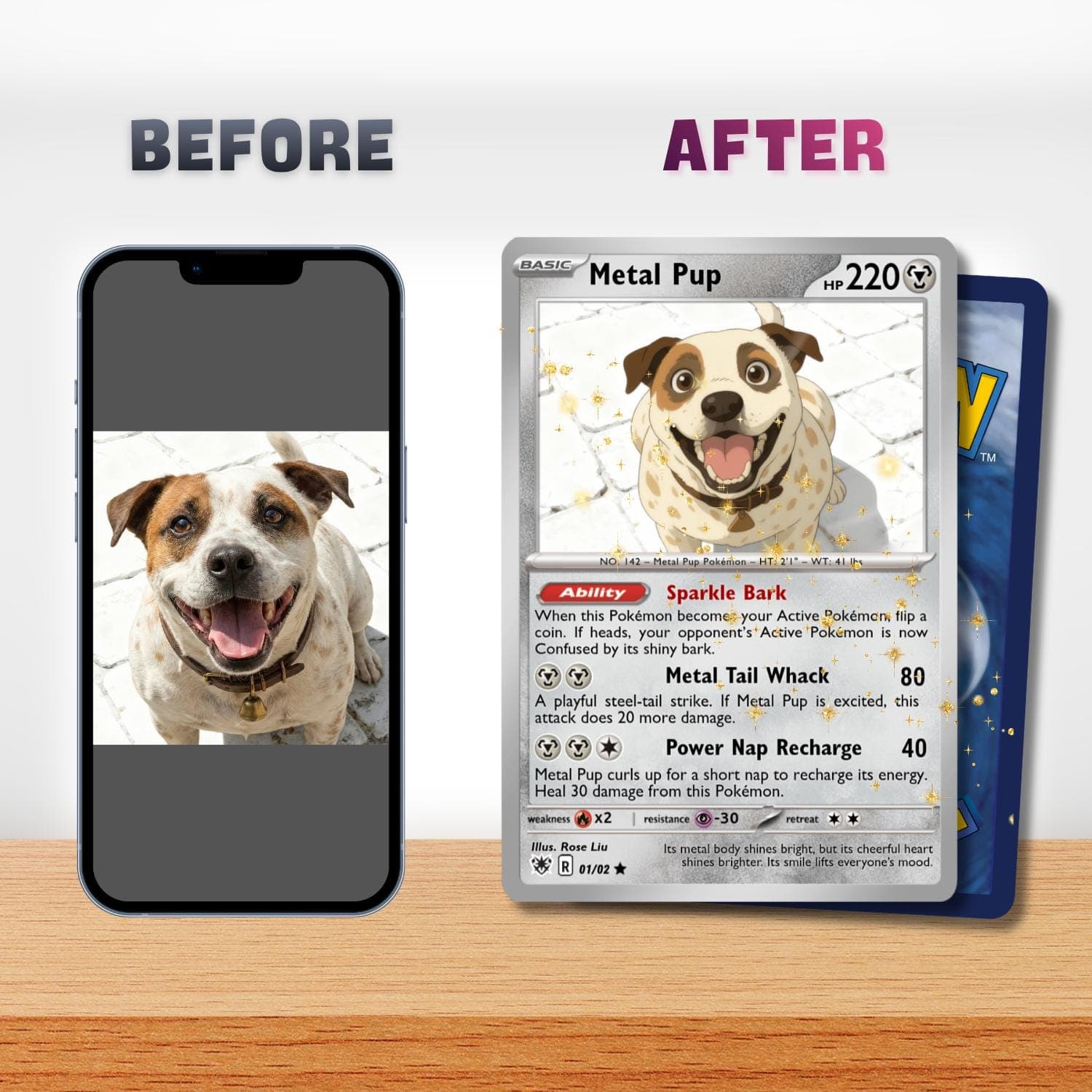 Custom Poke Game Card, Personalized Dog Portrait, Cat Memorial Gift, Funny Trading Item - image 3