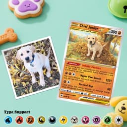 Custom Pet Poke Card, Sword & Shield Lv. X Style, Personalized Dog Portrait, Funny Trading Card Gift, Wood Display, Anime Pet Art - thumbnail 4