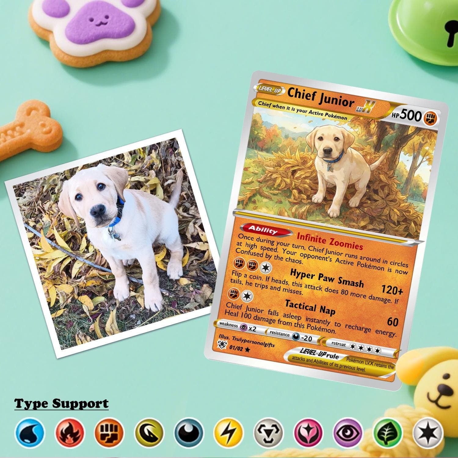 Custom Pet Poke Card, Sword & Shield Lv. X Style, Personalized Dog Portrait, Funny Trading Card Gift, Wood Display, Anime Pet Art - image 4