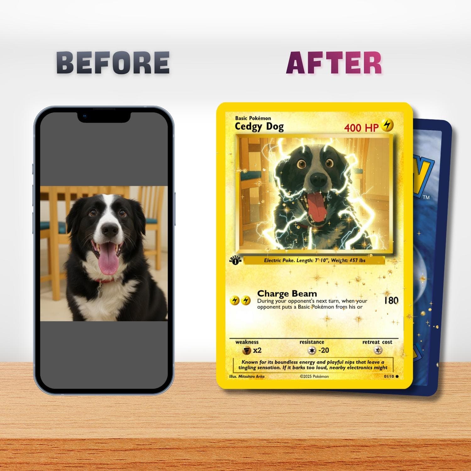 Custom Pet Pokémon Card Basic Type - Personalized Dog Cat Photo Art - Unique Gift for Pet Lover - Birthday Memorial Keepsake - image 2