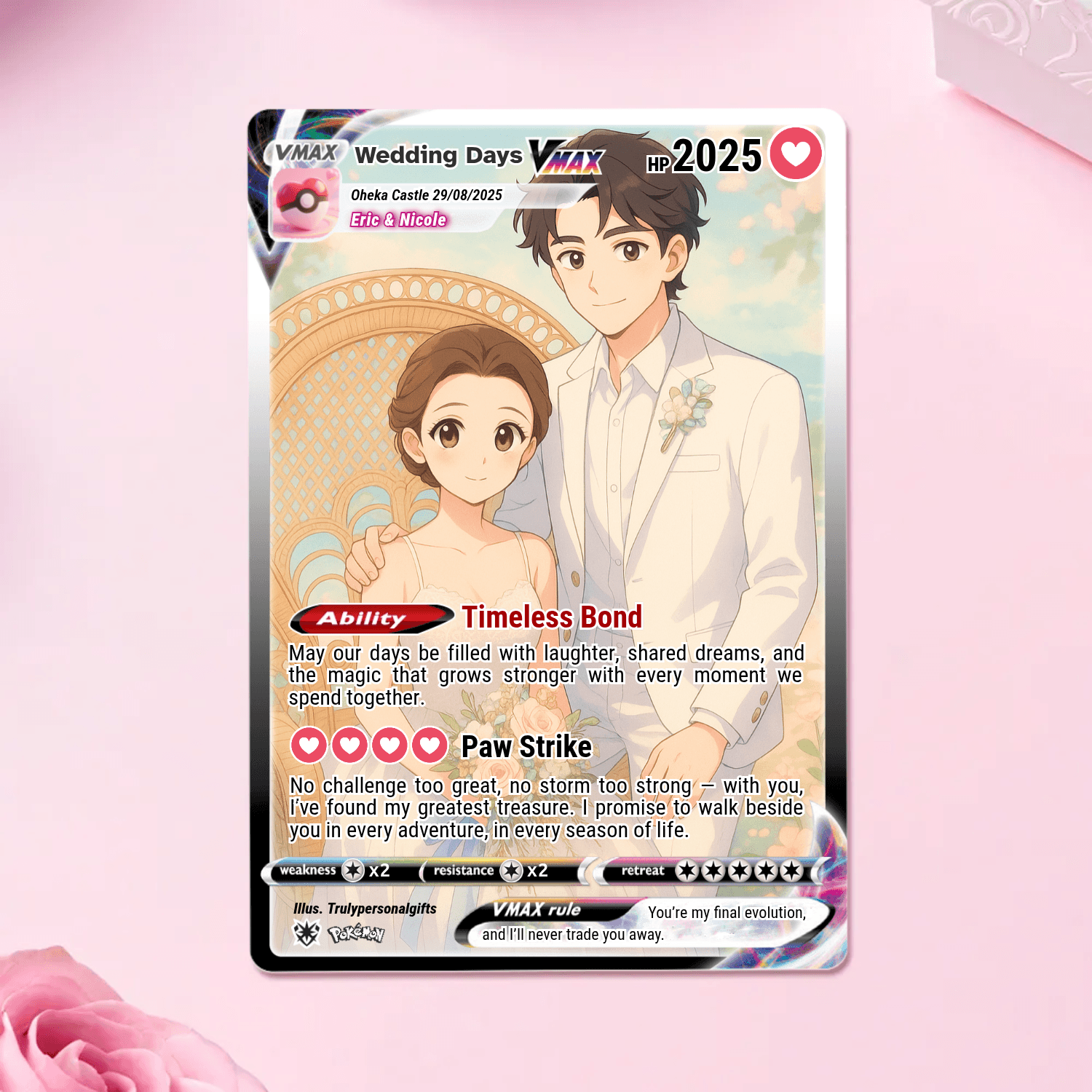 Custom Couple Pokémon Style Card – Personalized Wedding Gift, Anniversary Keepsake, Engagement Present, Valentine’s Day Card