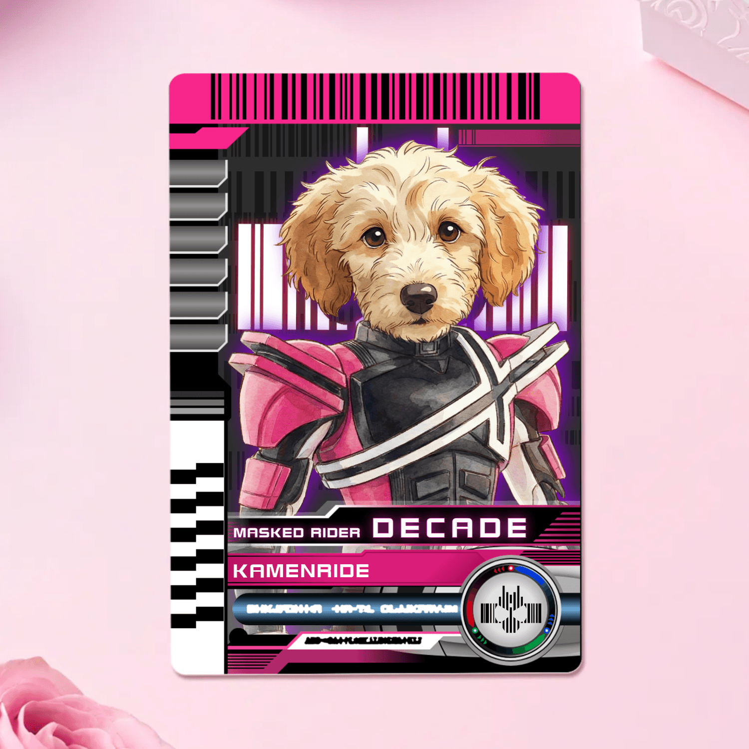 Custom Kamen Rider Decade Style Pet Card – Personalized Kamen Rider Dog Portrait, Anime Inspired Collectible Gift