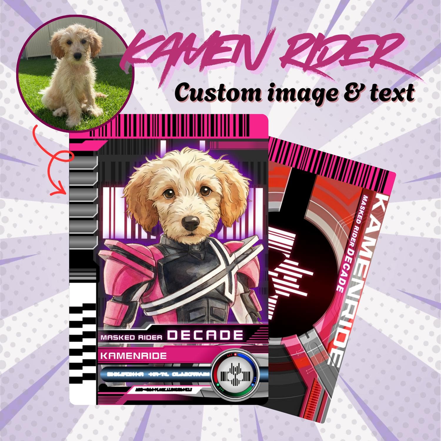 Custom Kamen Rider Decade Style Pet Card – Personalized Kamen Rider Dog Portrait, Anime Inspired Collectible Gift - image 4