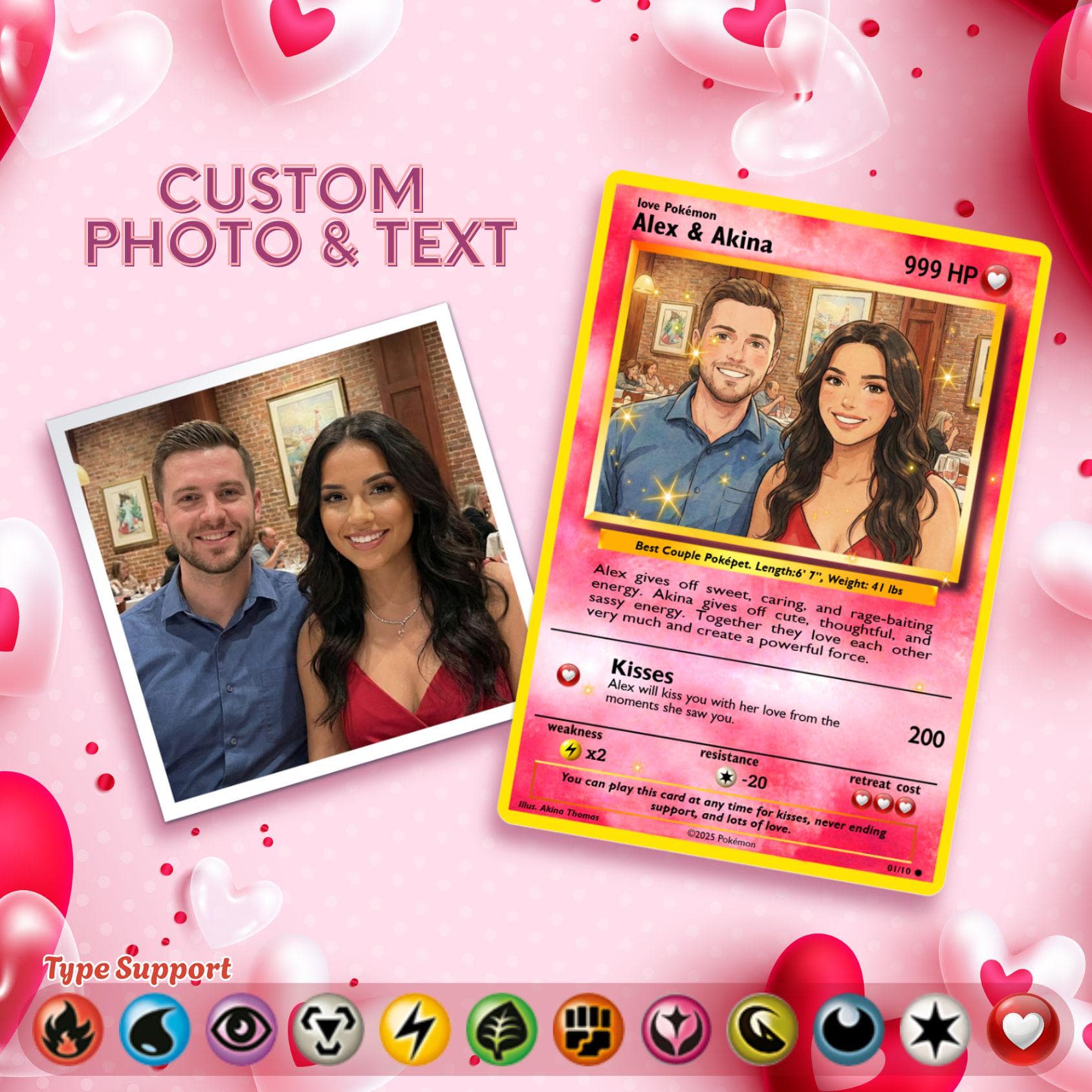 Custom Couple Photo & Text Game Card – Personalized Pokémon-Style Card, Valentine Gift for Couples - image 3