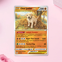 Custom Pet Poke Card, Sword & Shield Lv. X Style, Personalized Dog Portrait, Funny Trading Card Gift, Wood Display, Anime Pet Art - thumbnail 1